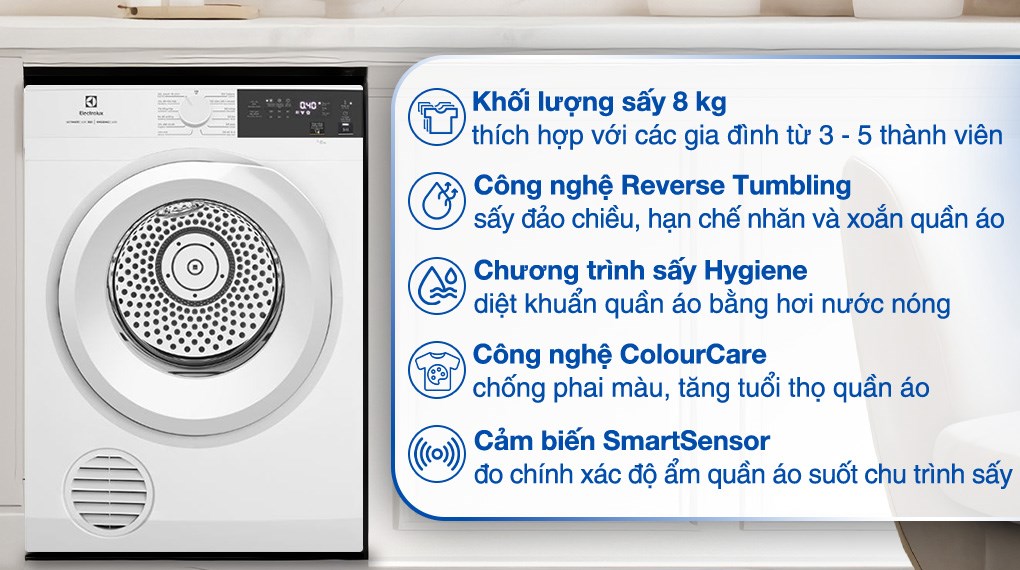 Máy sấy thông hơi Electrolux UltimateCare 8 kg EDV804H3WC